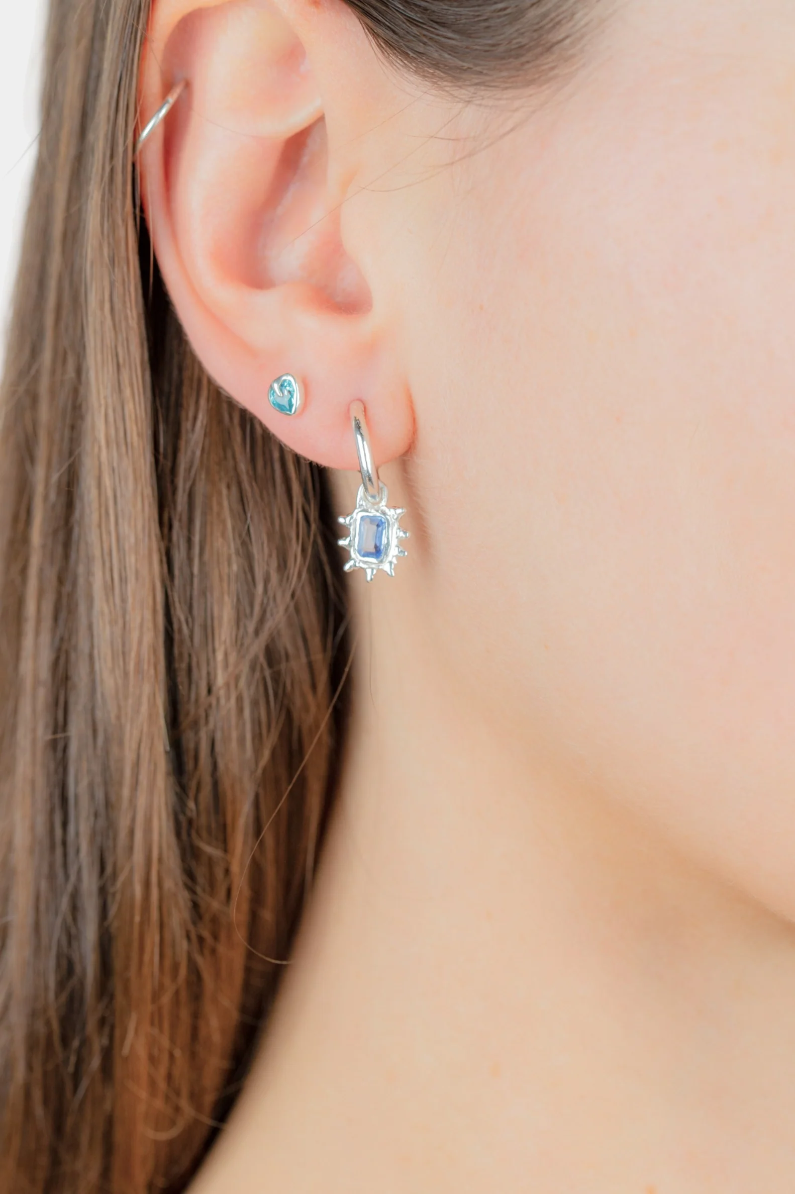 Blue Sapphire Hoop Studs - Image 4