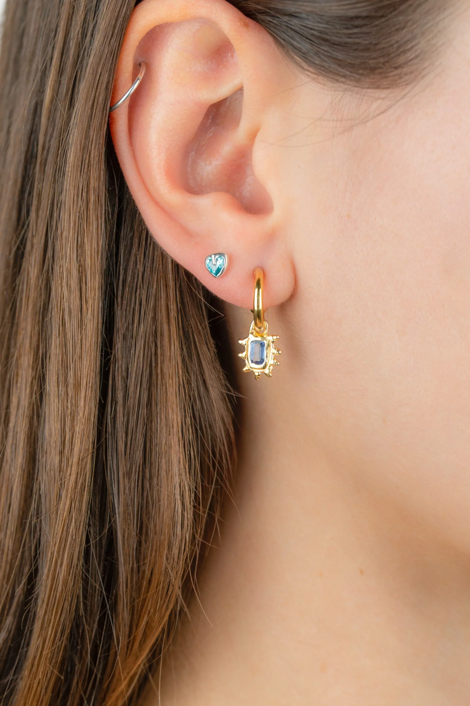 Blue Sapphire Hoop Studs - Image 6